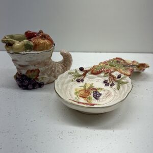 Vintage Cracker Barrel Thanksgiving Cornucopia Spoon & Creamer Tradition Set